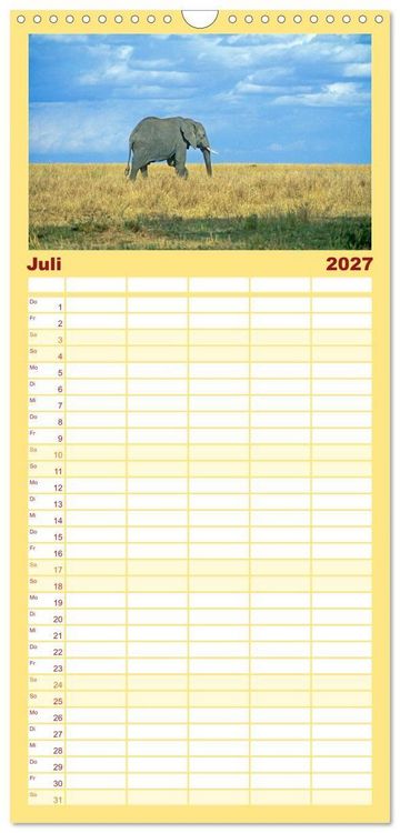 Produktbild: Familienplaner 2027 - Elefanten in der Serengeti mit 5 Spalten (Wandkalender, 21 x 45 cm) CALVENDO
