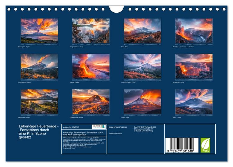 Produktbild: Lebendige Feuerberge - Fantastisch durch eine KI in Szene gesetzt (Wandkalender 2026 DIN A4 quer), CALVENDO Monatskalender