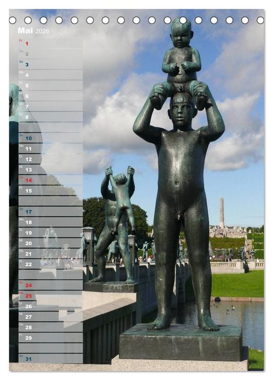 Produktbild: Skulpturen im Vigeland-Park Oslo (Tischkalender 2026 DIN A5 hoch), CALVENDO Monatskalender