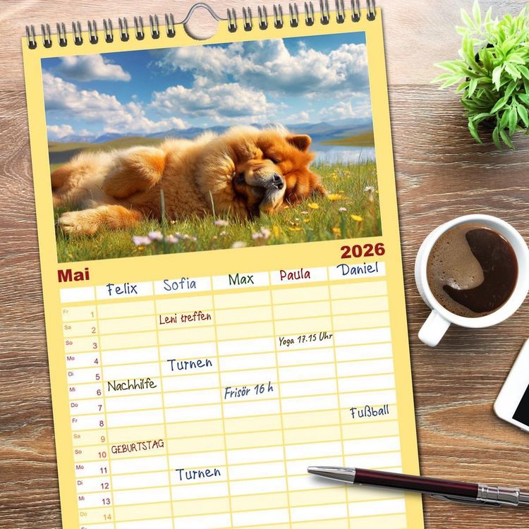 Produktbild: Familienplaner 2026 - Chow Chow Momente. Fellpoesie aus dem Reich der Mitte mit 5 Spalten (Wandkalender, 21 x 45 cm) CALVENDO