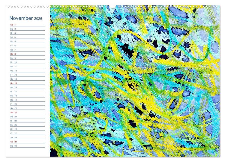 Produktbild: Jadegr&uuml;n und K&ouml;nigsblau - Zauberhafte Aquarellexperimente in Gr&uuml;n und Blau (Wandkalender 2026 DIN A2 quer), CALVENDO Monatskalender