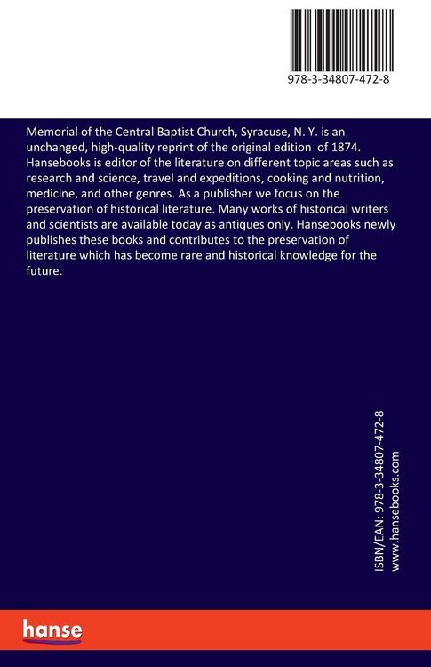 Produktbild: Memorial of the Central Baptist Church, Syracuse, N. Y.