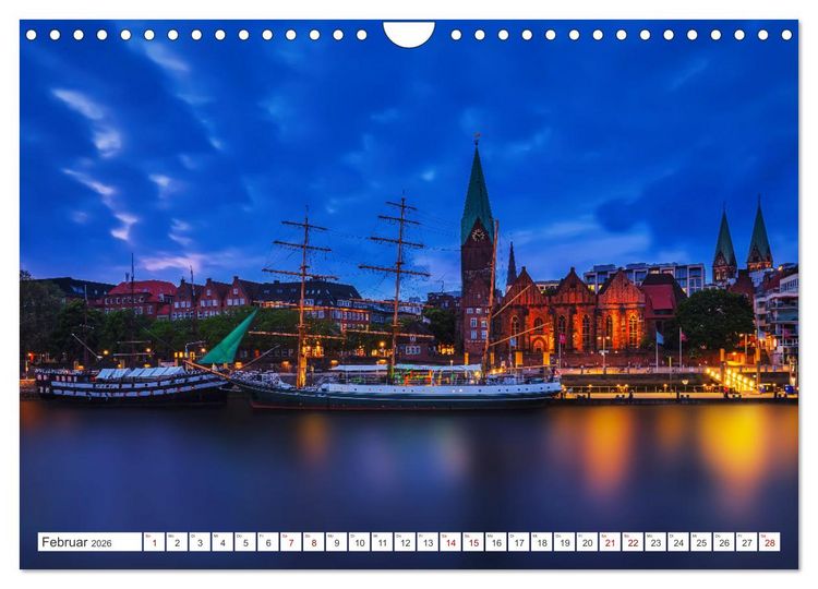 Produktbild: Bremen und Bremerhaven - Nachtaufnahmen (Wandkalender 2026 DIN A4 quer), CALVENDO Monatskalender