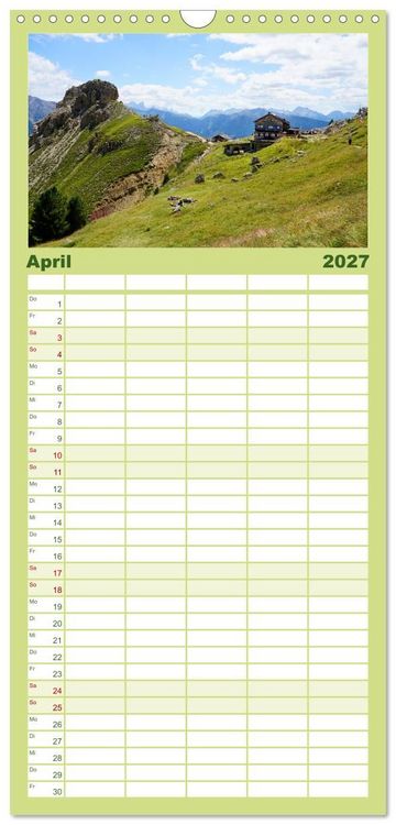 Produktbild: Familienplaner 2027 - Wandern im Rosengarten und Latemar mit 5 Spalten (Wandkalender, 21 x 45 cm) CALVENDO