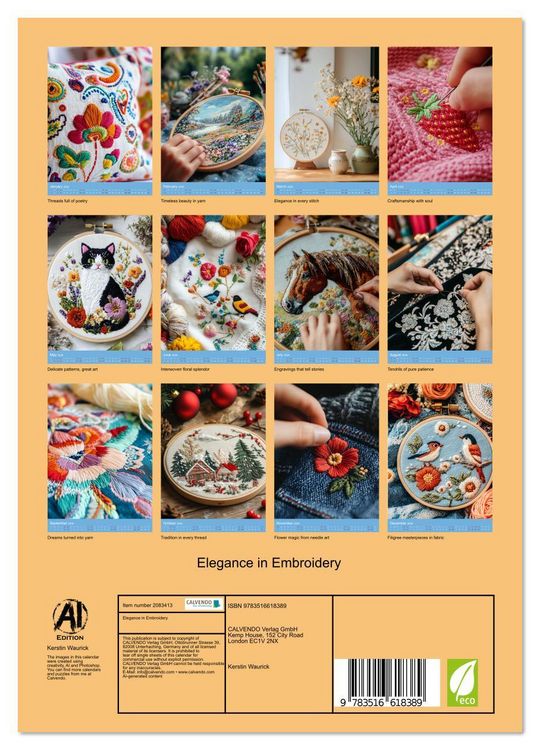 Produktbild: Elegance in Embroidery (Wall Calendar 2026 DIN A4 portrait), CALVENDO 12 Month Wall Calendar