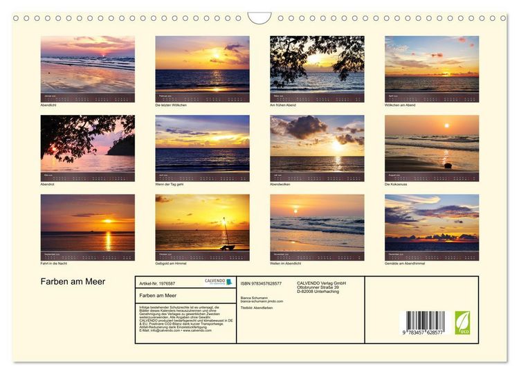 Produktbild: Farben am Meer (Wandkalender 2026 DIN A3 quer), CALVENDO Monatskalender