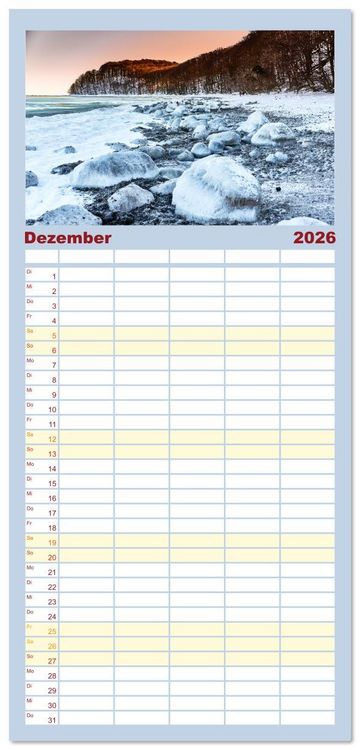 Produktbild: Familienplaner 2026 - Ostseesteine mit 5 Spalten (Wandkalender, 21 x 45 cm) CALVENDO