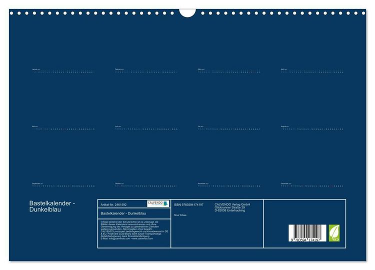 Produktbild: Bastelkalender - Dunkelblau (Wandkalender 2027 DIN A3 quer), CALVENDO Monatskalender