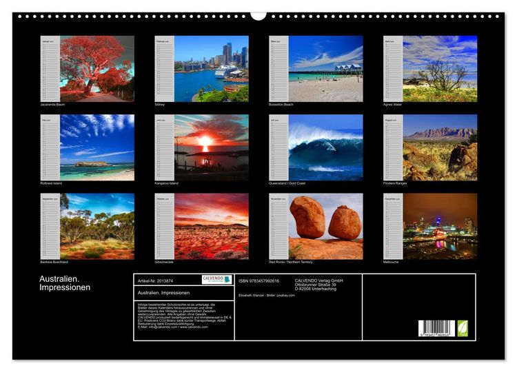 Produktbild: Australien. Impressionen (Wandkalender 2026 DIN A2 quer), CALVENDO Monatskalender