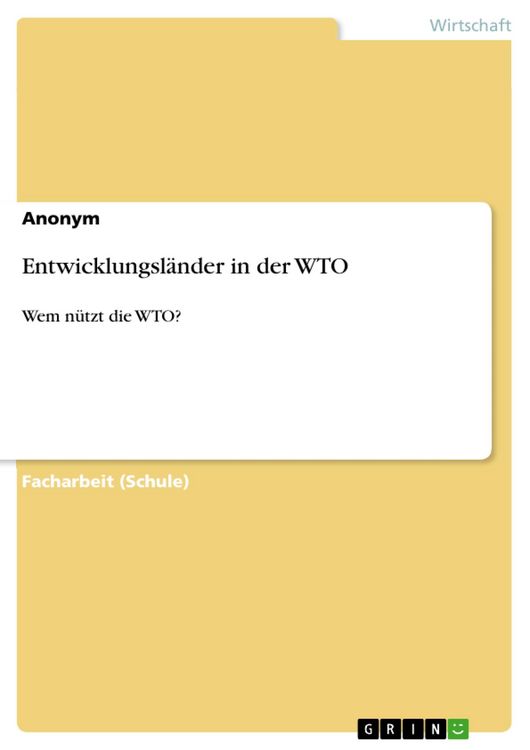 Produktbild: Entwicklungsl&auml;nder in der WTO