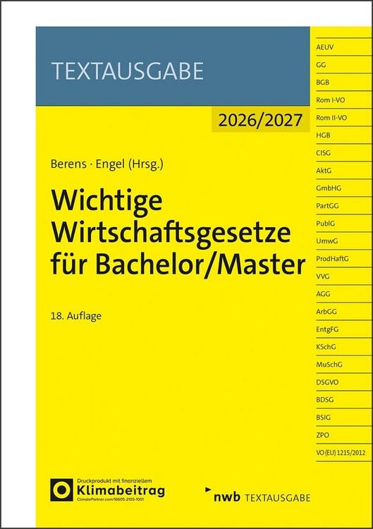 Produktbild: Wichtige Wirtschaftsgesetze f&uuml;r Bachelor/Master