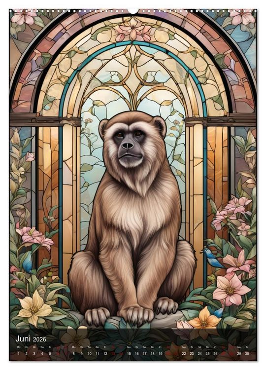 Produktbild: Wildtiere und Glaskunst im Tiffany Stil (hochwertiger Premium Wandkalender 2026 DIN A2 hoch), Kunstdruck in Hochglanz