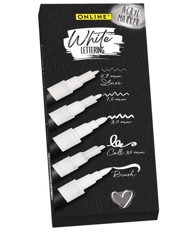 Produktbild: ONLINE Acrylmarker White Lettering 5 St&uuml;ck Kartonetui