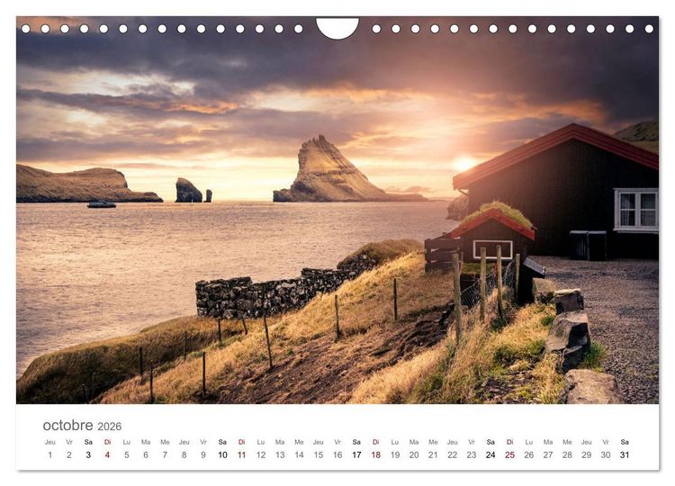 Produktbild: Lumi&egrave;res d'automne aux &icirc;les F&eacute;ro&eacute; (Calendrier mural 2026 DIN A4 vertical), CALVENDO calendrier mensuel