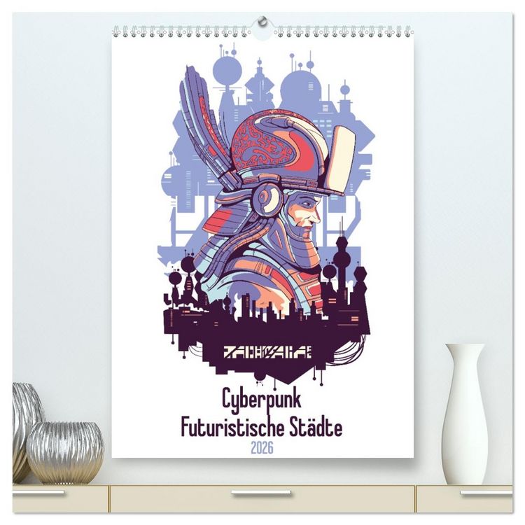 Produktbild: Cyberpunk Futuristische St&auml;dte (hochwertiger Premium Wandkalender 2026 DIN A2 hoch), Kunstdruck in Hochglanz