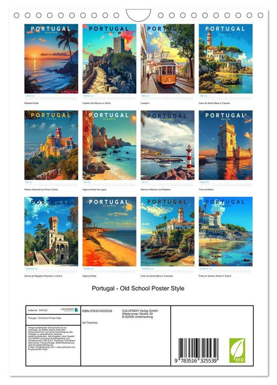 Produktbild: Portugal - Old School Poster Style (Wandkalender 2026 DIN A4 hoch), CALVENDO Monatskalender