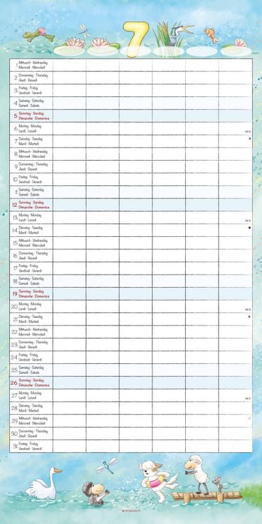 Produktbild: Familienplaner Cartoon 2026 - Broschürenkalender 30x30 cm (30x60 geöffnet) - Kalender mit Platz für Notizen - 6 Spalten - Bildkalender - Wandkalender