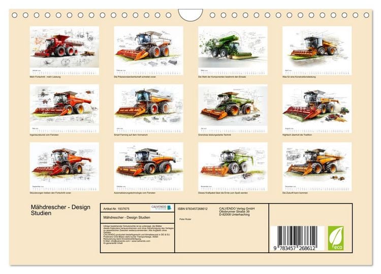 Produktbild: M&auml;hdrescher - Design Studien (Wandkalender 2026 DIN A4 quer), CALVENDO Monatskalender