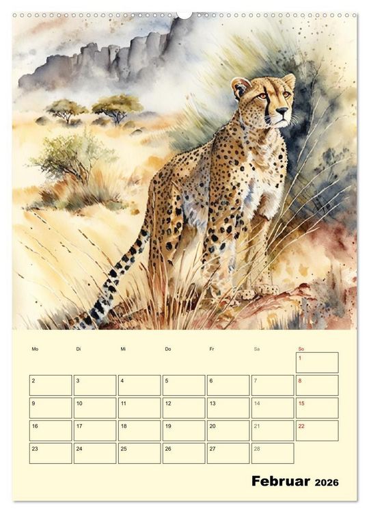 Produktbild: Sch&ouml;ne Aquarelle. Darstellungen von Afrikas Wildtieren (hochwertiger Premium Wandkalender 2026 DIN A2 hoch), Kunstdruck in Hochglanz