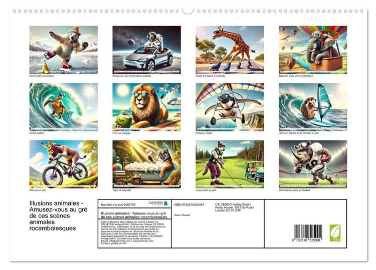 Produktbild: Illusions animales - Amusez-vous au gr&eacute; de ces sc&egrave;nes animales rocambolesques (Calendrier mural 2026 DIN A2 vertical) calendrier de bureau