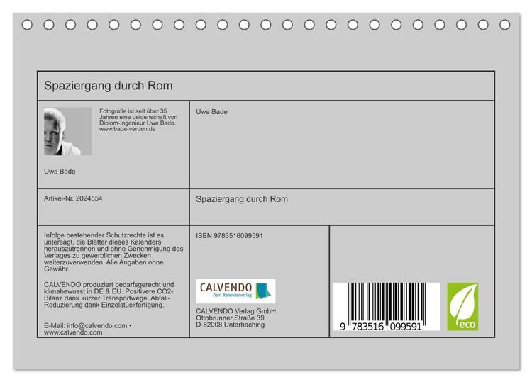 Produktbild: Spaziergang durch Rom (Tischkalender 2026 DIN A5 quer), CALVENDO Monatskalender