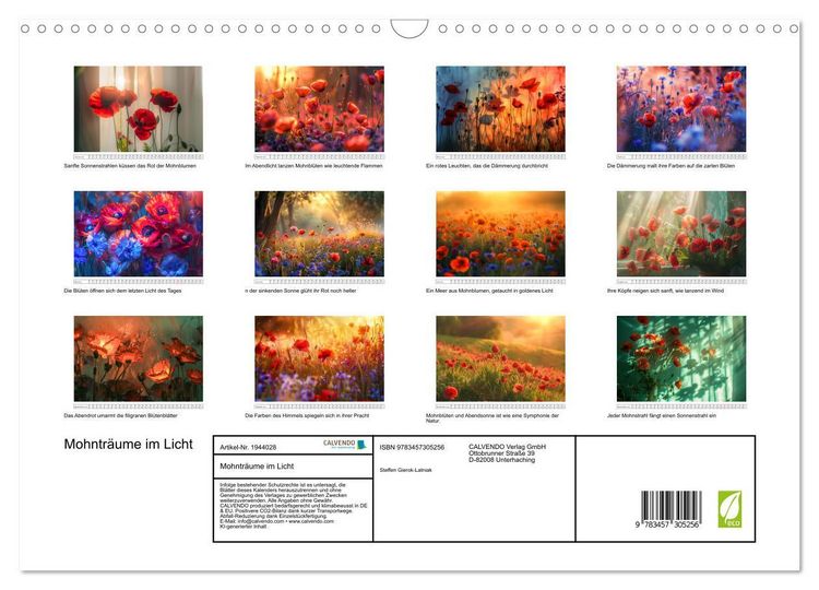 Produktbild: Mohntr&auml;ume im Licht (Wandkalender 2026 DIN A3 quer), CALVENDO Monatskalender