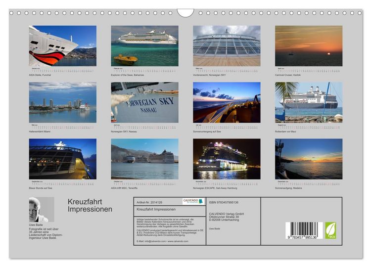 Produktbild: Kreuzfahrt Impressionen (Wandkalender 2026 DIN A3 quer), CALVENDO Monatskalender