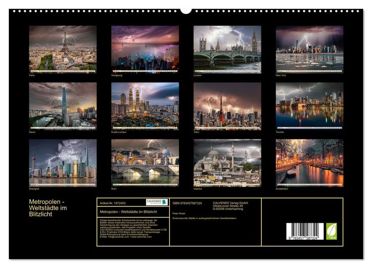 Produktbild: Metropolen - Weltst&auml;dte im Blitzlicht (hochwertiger Premium Wandkalender 2026 DIN A2 quer), Kunstdruck in Hochglanz