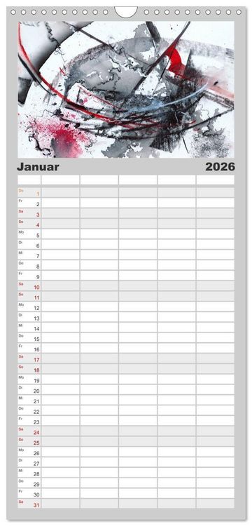 Produktbild: Familienplaner 2026 - Abstrakte Aquarelle mit 5 Spalten (Wandkalender, 21 x 45 cm) CALVENDO