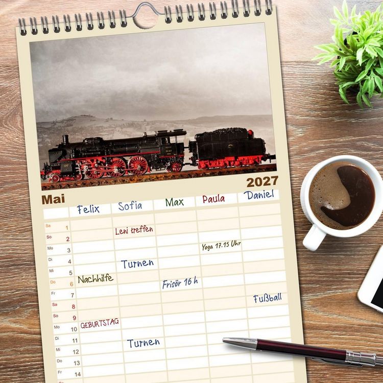 Produktbild: Familienplaner 2027 - Dampflokomotiven in Spur N mit 5 Spalten (Wandkalender, 21 x 45 cm) CALVENDO