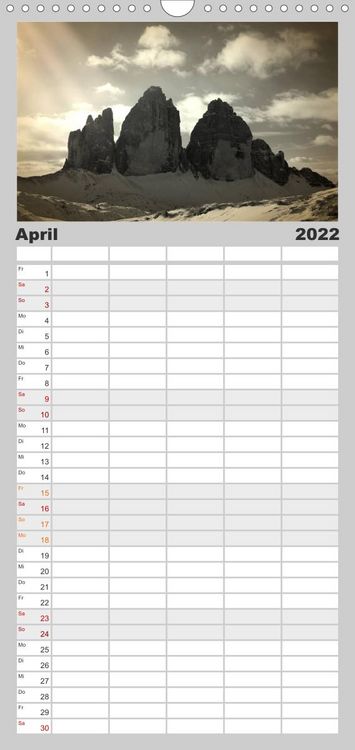 Produktbild: Drei Zinnen - S&uuml;dtirols Wahrzeichen - Familienplaner hoch (Wandkalender 2022 , 21 cm x 45 cm, hoch)
