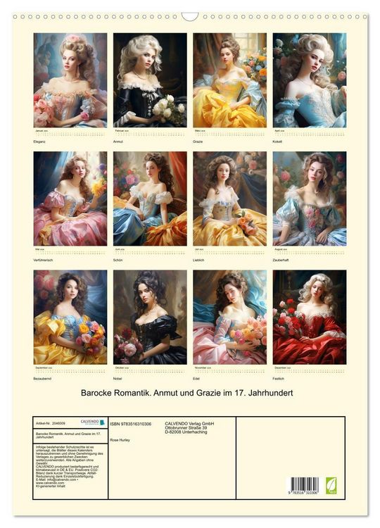 Produktbild: Barocke Romantik. Anmut und Grazie im 17. Jahrhundert (Wandkalender 2026 DIN A2 hoch), CALVENDO Monatskalender