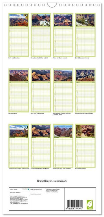Produktbild: Familienplaner 2026 - Grand Canyon, Nationalpark mit 5 Spalten (Wandkalender, 21 x 45 cm) CALVENDO