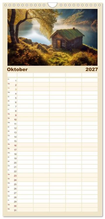 Produktbild: Familienplaner 2027 - H&uuml;ttenzauber - Ein visueller Streifzug durch Norwegens Wildnis mit 5 Spalten (Wandkalender, 21 x 45 cm) CALVENDO