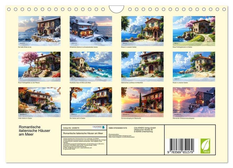 Produktbild: Romantische italienische H&auml;user am Meer (Wandkalender 2027 DIN A4 quer), CALVENDO Monatskalender