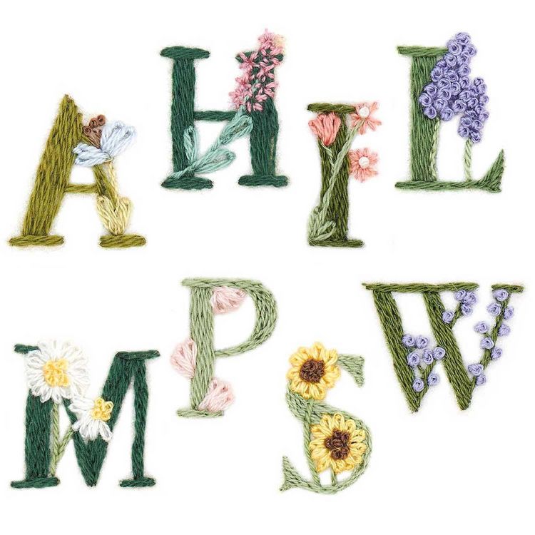 Produktbild: Stick & Stitch Packung Blumenalphabet, bunt, inkl. wasserl&ouml;slicher, bedruckter Stickvorlage, Stickgarn, Sticknadel und Anleitung