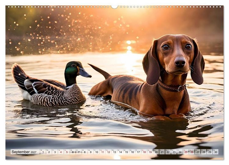 Produktbild: Dackel - tierische Freundschaften mit Herz (hochwertiger Premium Wandkalender 2027 DIN A2 quer), Kunstdruck in Hochglanz