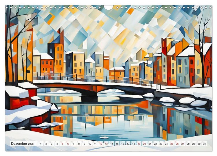Produktbild: Kubistische Stadtlandschaften - Geometrische Urban Art am Wasser (Wandkalender 2026 DIN A3 quer), CALVENDO Monatskalender