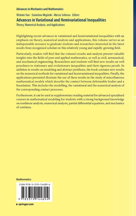 Produktbild: Advances in Variational and Hemivariational Inequalities