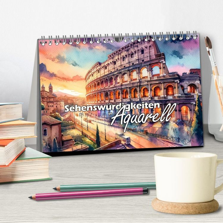 Produktbild: Sehensw&uuml;rdigkeiten in Aquarell (Tischkalender 2026 DIN A5 quer), CALVENDO Monatskalender