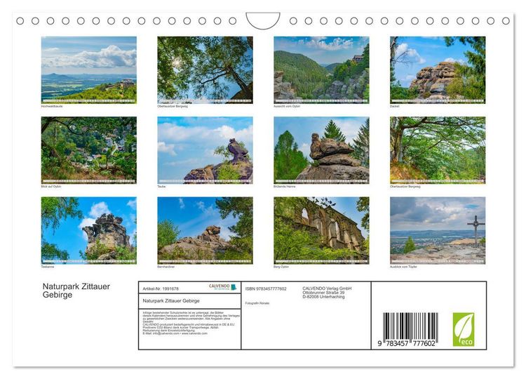 Produktbild: Naturpark Zittauer Gebirge (Wandkalender 2026 DIN A4 quer), CALVENDO Monatskalender