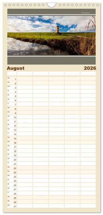 Produktbild: Familienplaner 2026 - Der Pilsumer Leuchtturm mit 5 Spalten (Wandkalender, 21 x 45 cm) CALVENDO