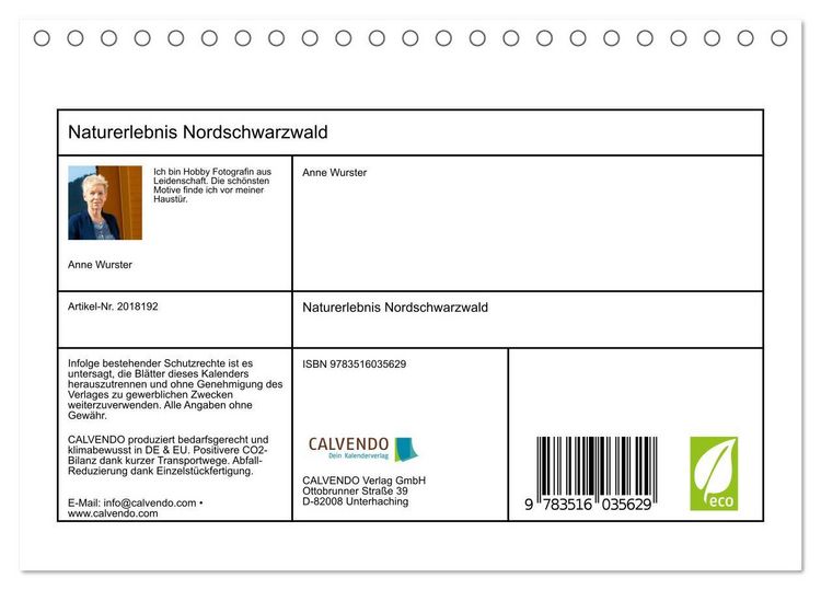 Produktbild: Naturerlebnis Nordschwarzwald (Tischkalender 2026 DIN A5 quer), CALVENDO Monatskalender