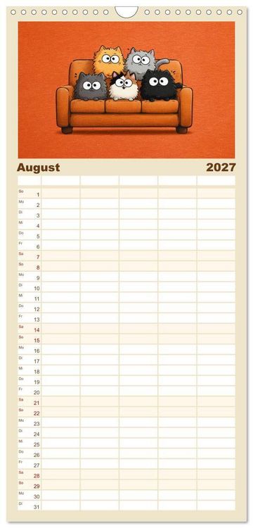 Produktbild: Familienplaner 2027 - Gute Laune Katzen mit 5 Spalten (Wandkalender, 21 x 45 cm) CALVENDO