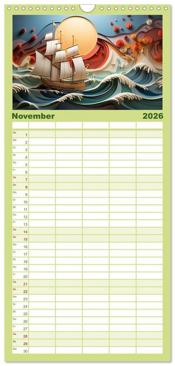 Produktbild: Familienplaner 2026 - Paper Art mit 5 Spalten (Wandkalender, 21 x 45 cm) CALVENDO