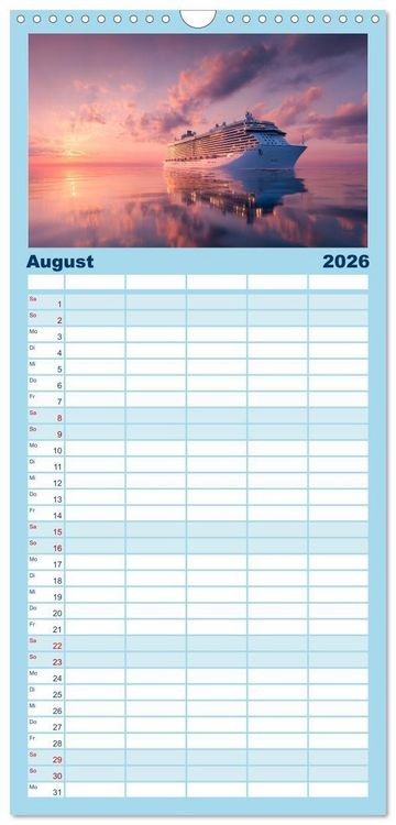 Produktbild: Familienplaner 2026 - Kreuzfahrtschiffe Kalender - Kreuzfahrten und Giganten der Meere mit 5 Spalten (Wandkalender, 21 x 45 cm) CALVENDO