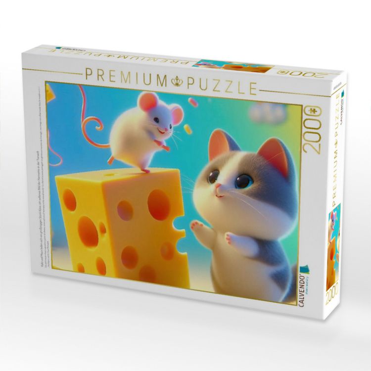 Produktbild: CALVENDO Puzzle Katz und Maus teilen sich ein gro&szlig;z&uuml;giges St&uuml;ck K&auml;se, ein seltenes Bild der Harmonie in der Tierwelt | 2000 Teile Lege-Gr&ouml;&szlig;e 90x67cm Foto-Puzzle f&uuml;r gl&uuml;ckliche Stunden
