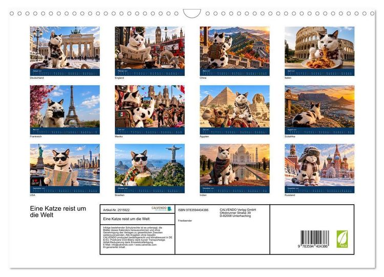 Produktbild: Eine Katze reist um die Welt (Wandkalender 2027 DIN A3 quer), CALVENDO Monatskalender