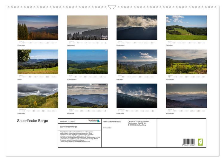 Produktbild: Sauerl&auml;nder Berge (Wandkalender 2026 DIN A2 quer), CALVENDO Monatskalender