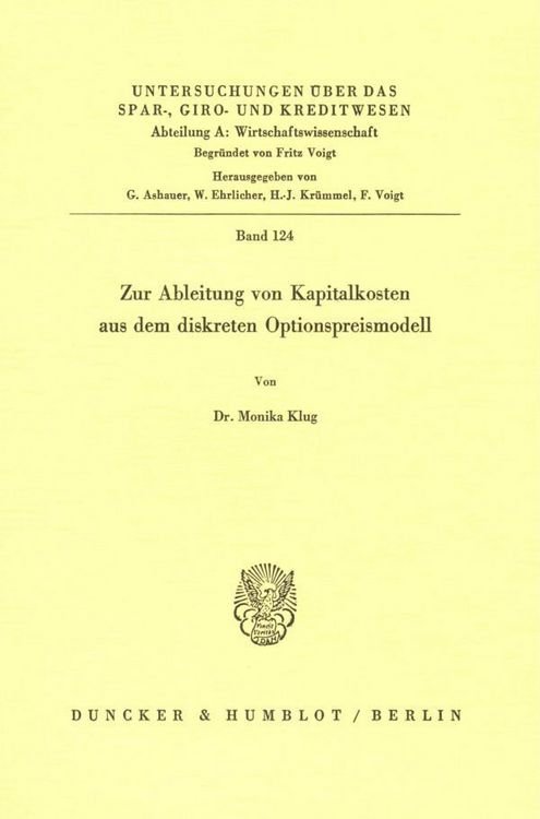Produktbild: Zur Ableitung von Kapitalkosten aus dem diskreten Optionspreismodell.
